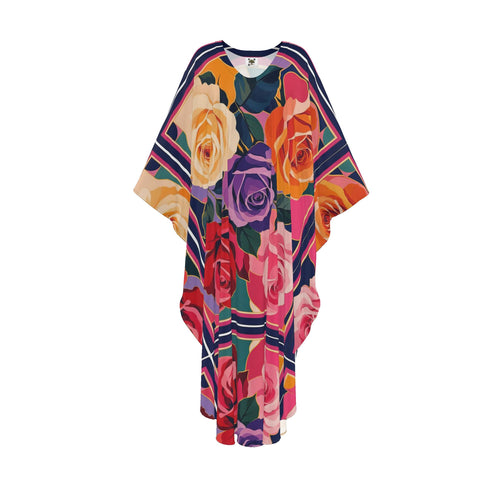 Bold Rose Kaftan - Front & Back Design, Adjustable Internal Waist Tie