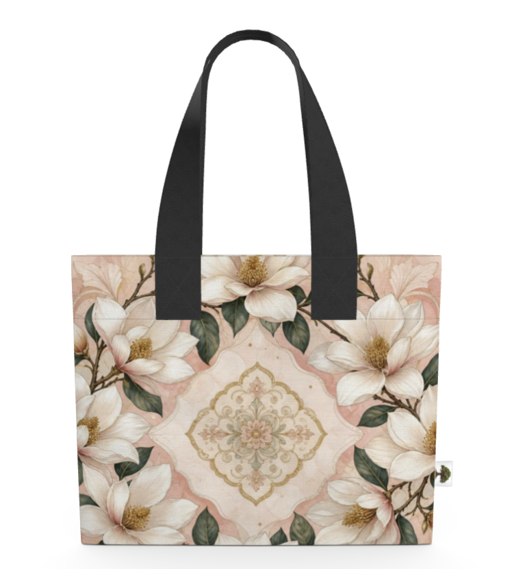 Magnolia Garden Canvas Tote Bag 12 inch - Black Handle