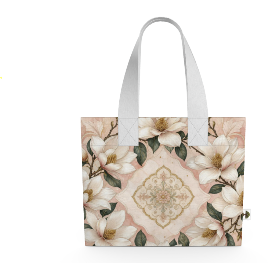 Magnolia Garden Canvas Tote Bag 12 inch - White Handle