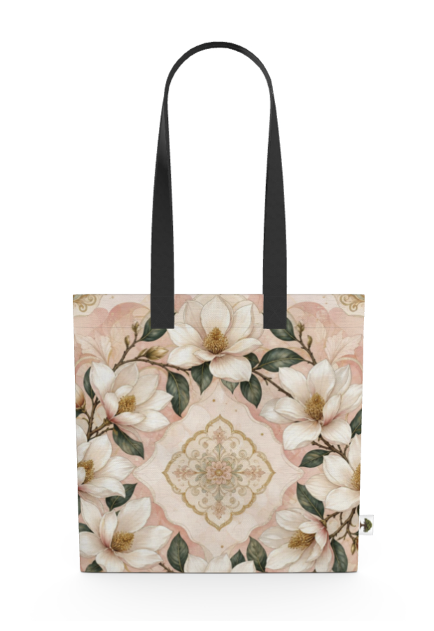 Magnolia Garden Canvas Tote Bag 18 inch - Black Handle