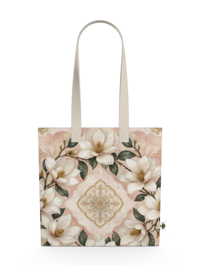 Magnolia Garden Canvas Tote Bag 12 inch - White Handle