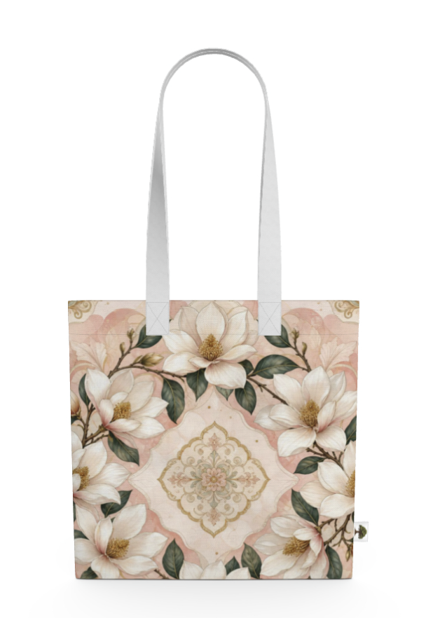 Magnolia Garden Canvas Tote Bag 18 inch - White Handle